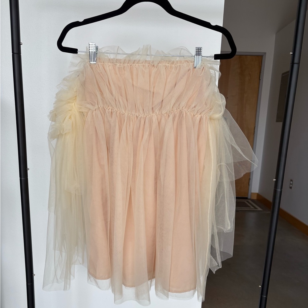 Cream tulle off the shoulder mini dress
